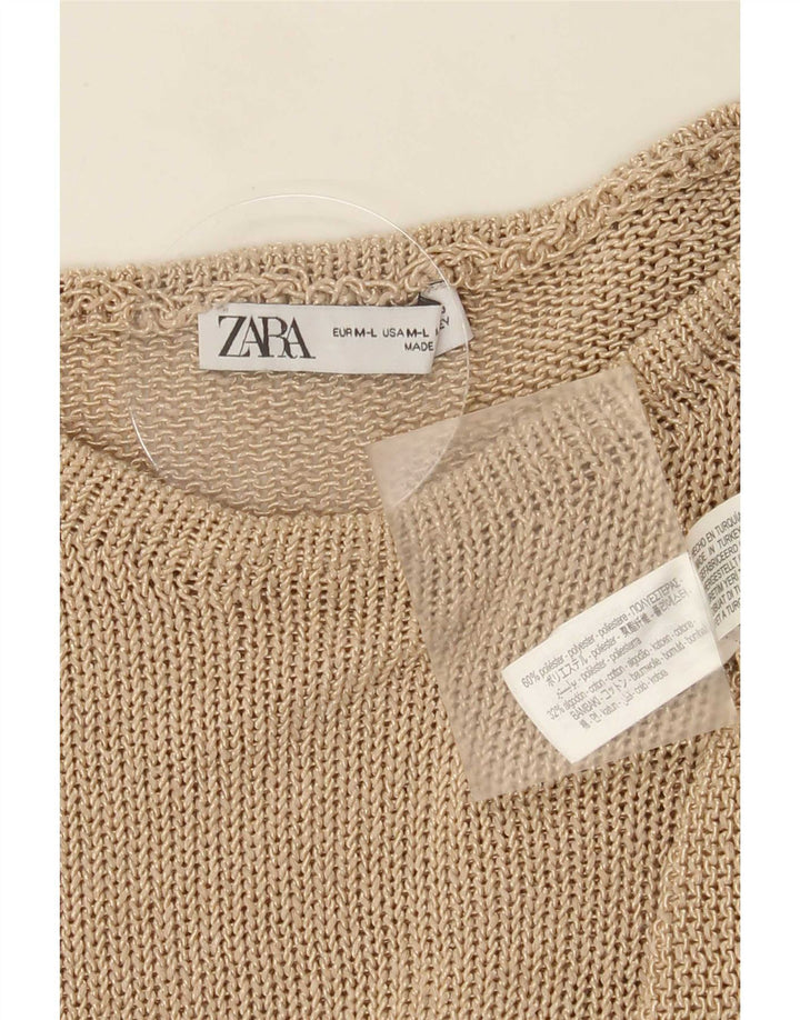 Женский джемпер с вырезом «лодочка» Zara UK 14, средний бежевый полиэстер