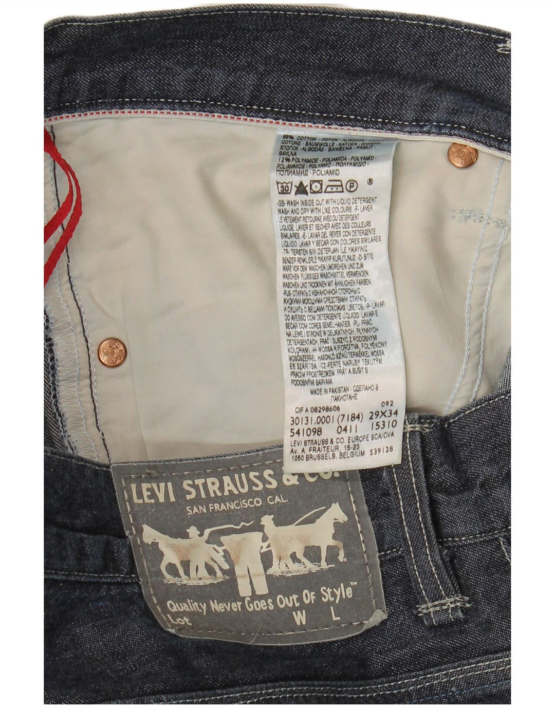Мужские прямые джинсы Levi's W29 L34 темно-синие, хлопок