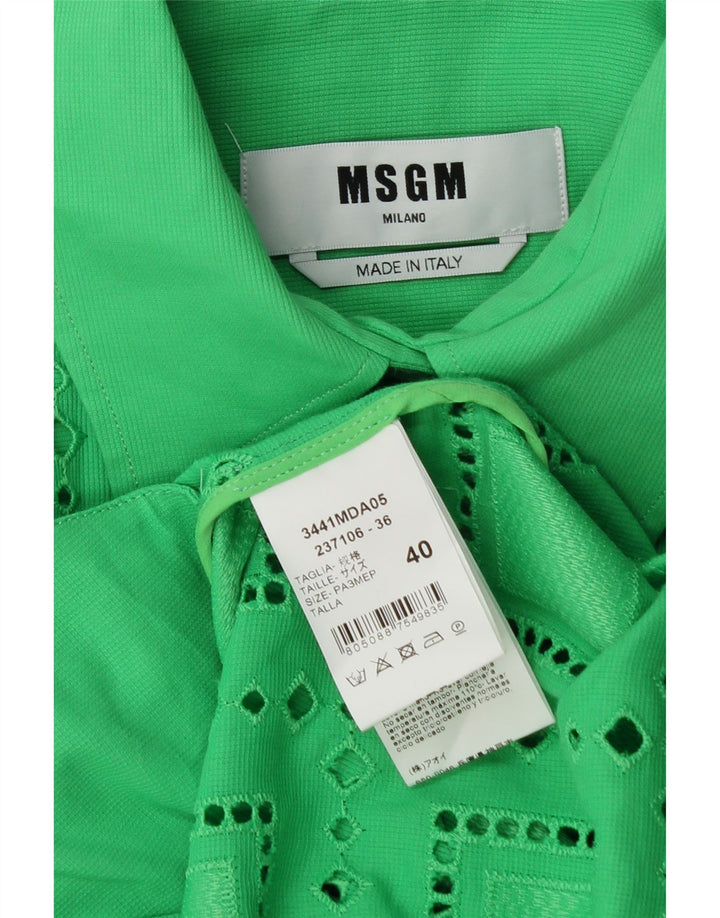 Женское платье-рубашка оверсайз MSGM IT 40, хлопок среднего зеленого цвета с геометрическим рисунком