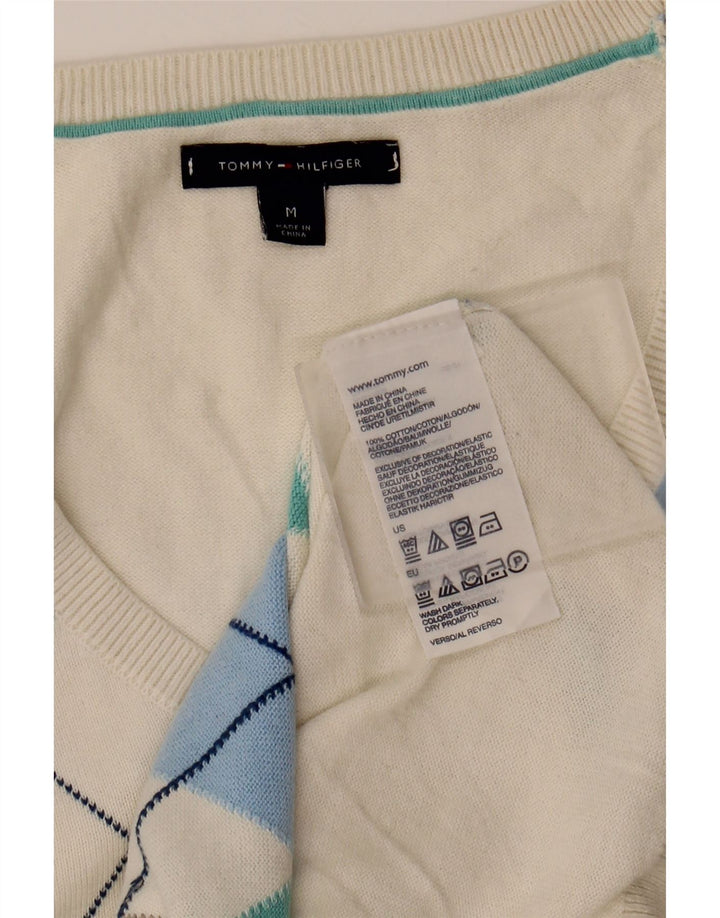 TOMMY HILFIGER Womens V-Neck Jumper Sweater UK 14 Medium Off White