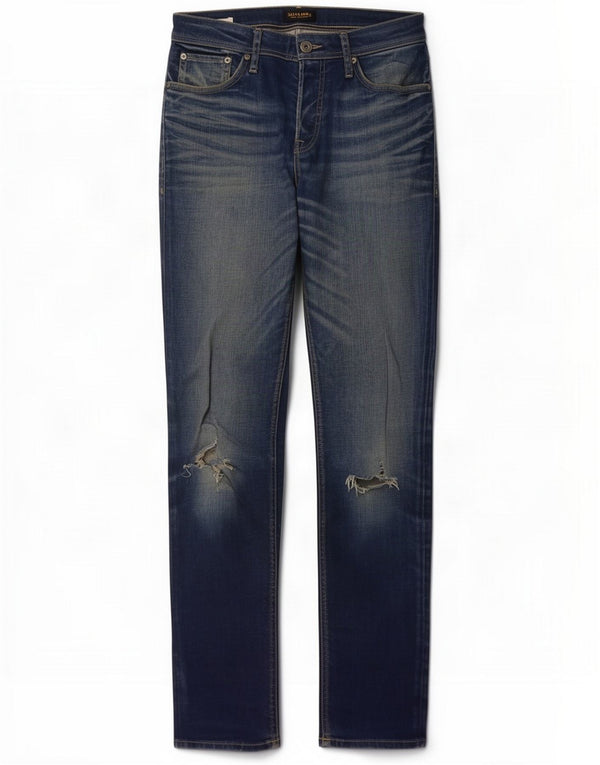 Мужские потертые узкие джинсы Jack & Jones W31 L34, синий хлопок