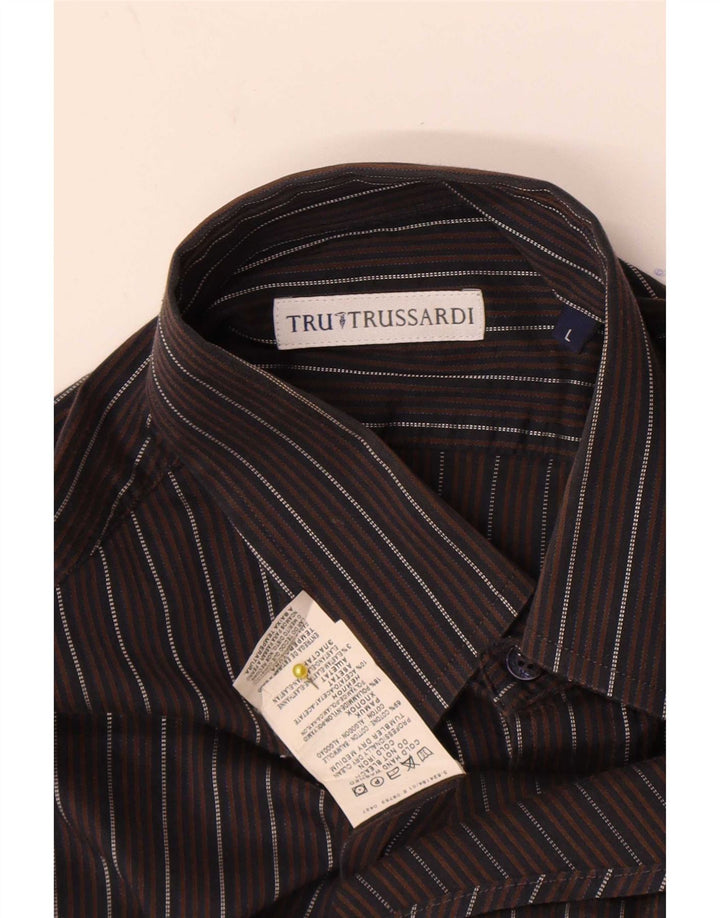 Мужская рубашка Trussardi в большую коричневую полоску из хлопка