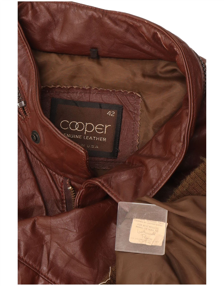 Мужская кожаная куртка с капюшоном Cooper UK 42 XL Коричневая кожаная