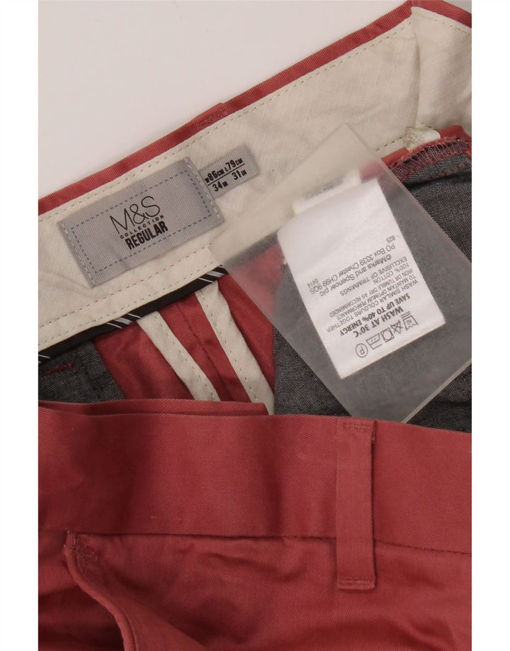 Мужские брюки-чиносы Marks & Spencer стандартного кроя W34 L31 красные хлопковые