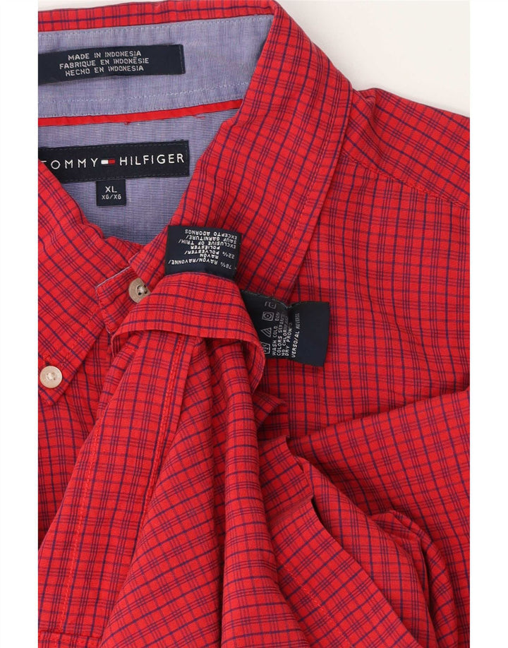 Рубашка для мужчин Tommy Hilfiger с коротким рукавом XL, красная в клетку, из вискозы