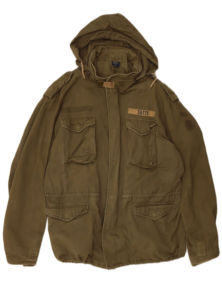 Мужская куртка в стиле милитари с капюшоном VINTAGE UK 44 2XL, хлопок цвета хаки