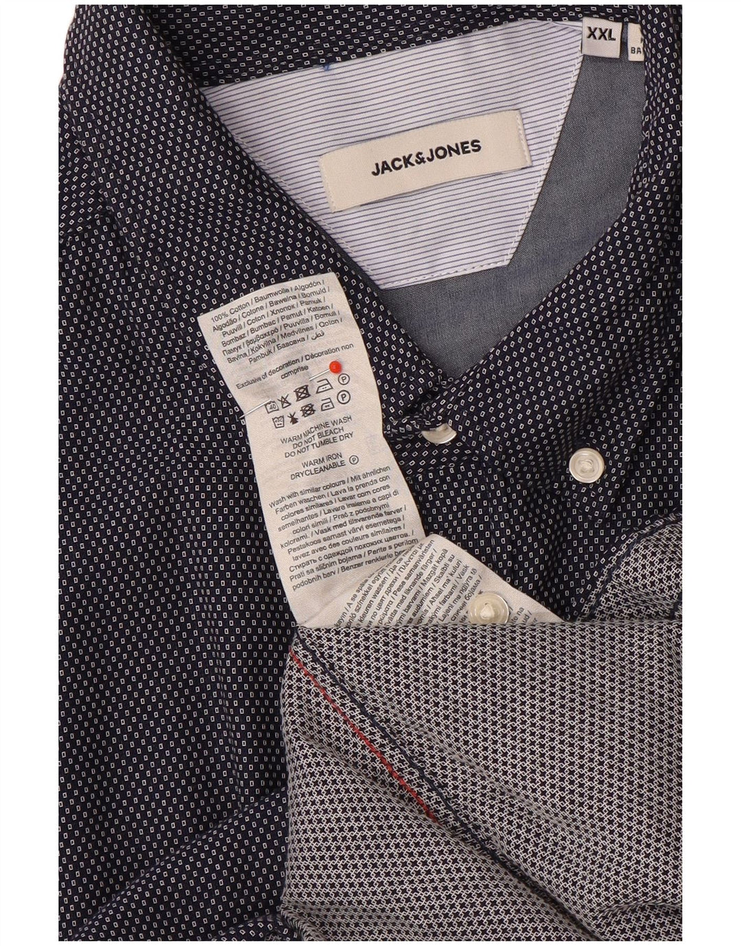 Мужская рубашка Jack & Jones 2XL, темно-синяя, хлопок с геометрическим рисунком
