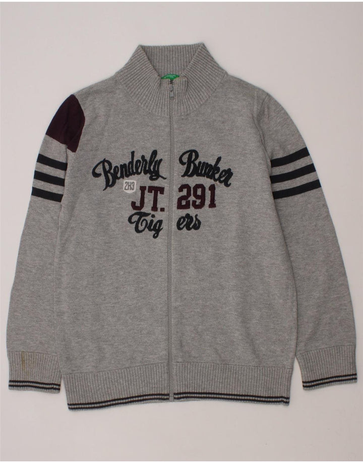 BENETTON Boys Graphic Cardigan Sweater 9-10 Years Grey Vintage Benetton and Second-Hand Benetton from Messina Hembry 