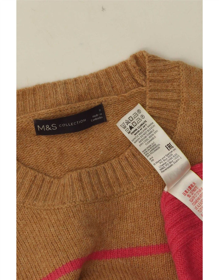 Женский джемпер с круглым вырезом Marks & Spencer, Великобритания, 8, маленький, бежевый в полоску