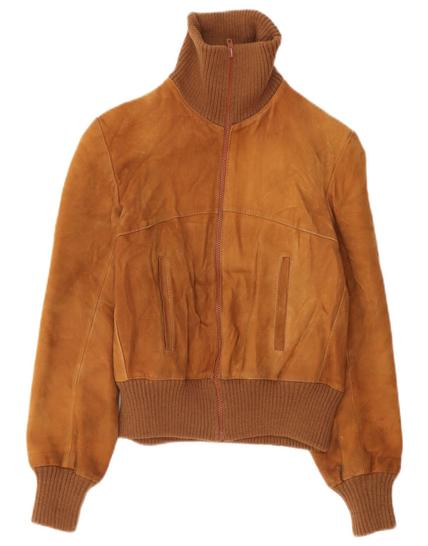 Винтажный женский замшевый бомбер UK 10, маленький коричневый цвет