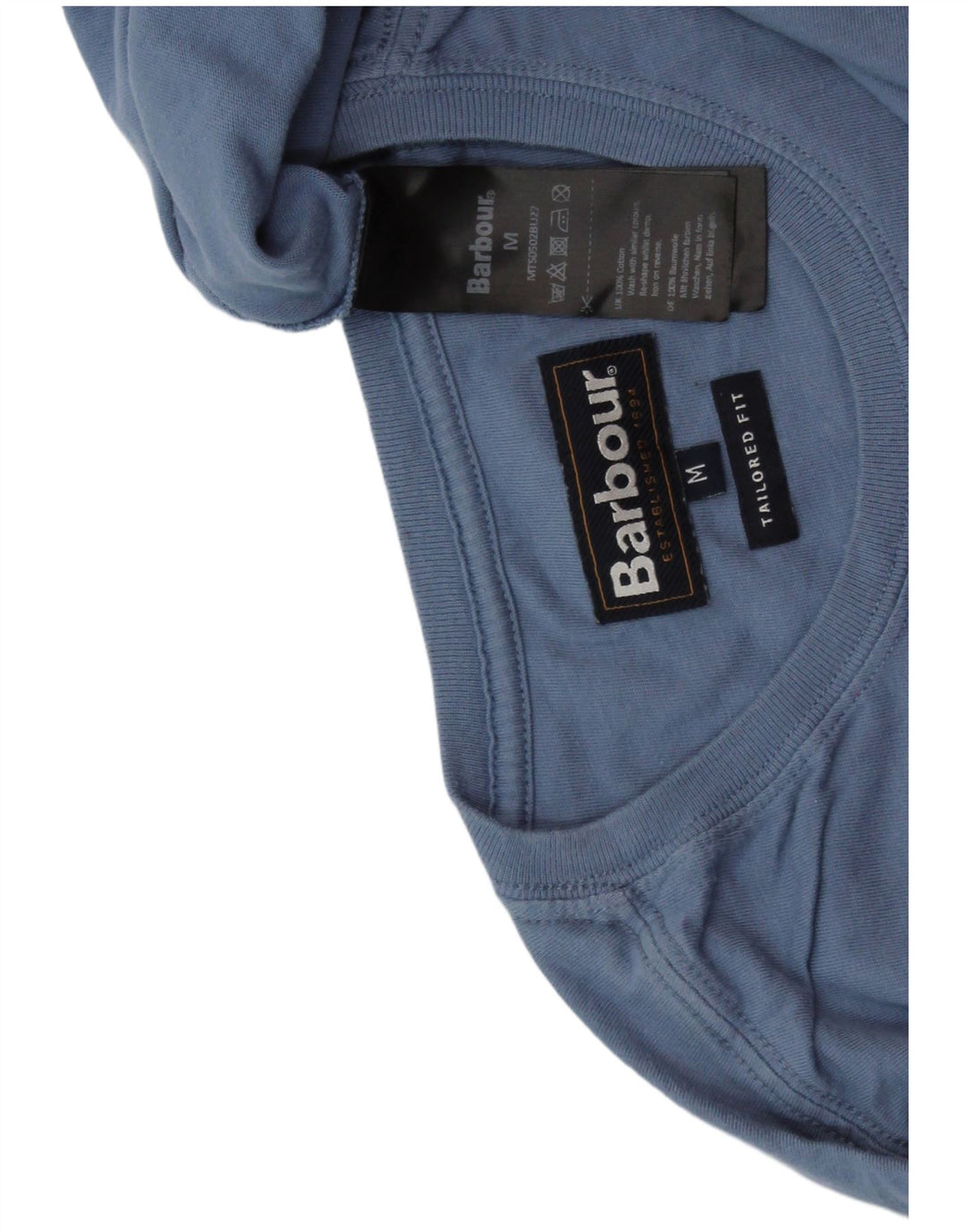 Мужская футболка индивидуального кроя BARBOUR, хлопковый топ среднего синего цвета