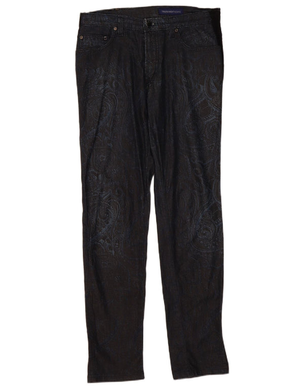 Trussardi Женские узкие повседневные брюки W30 L31 Темно-синие с пейсли