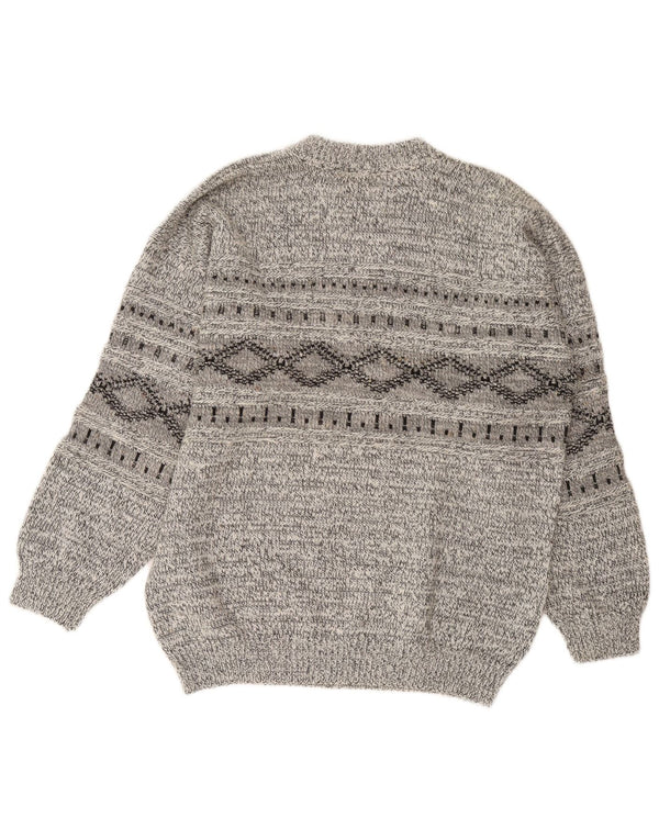 Винтажный мужской джемпер с круглым вырезом, большой серый свитер с геометрическим узором