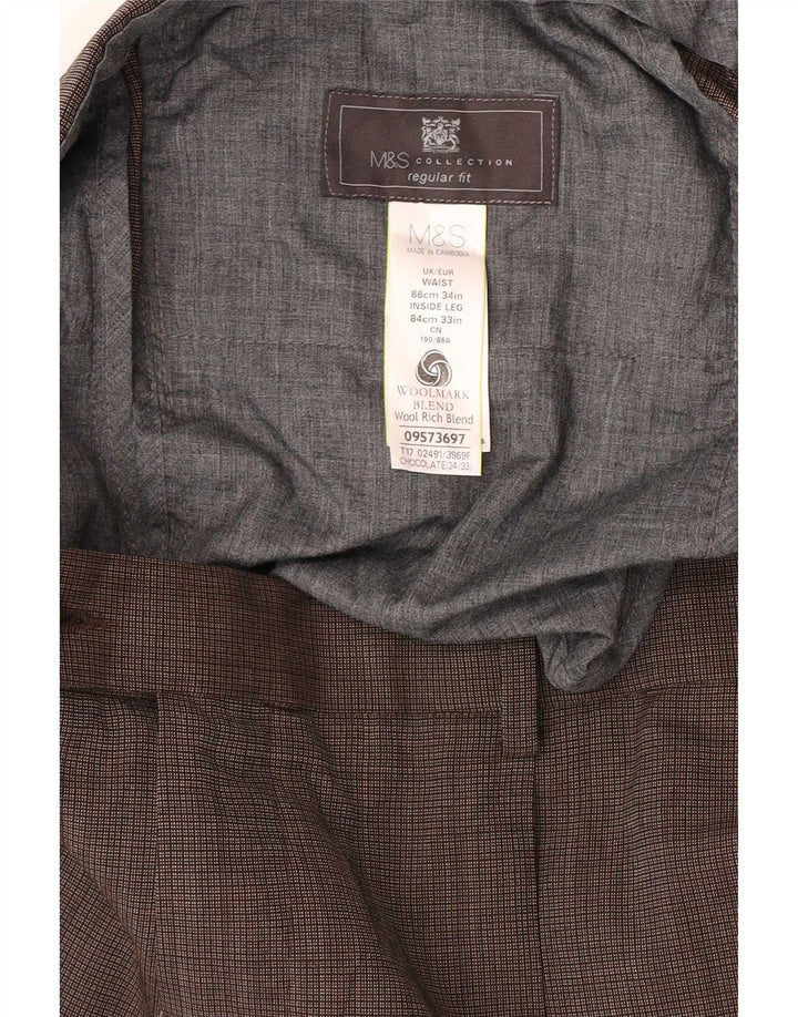 Мужские костюмные брюки классического кроя Marks & Spencer W34 L33 коричневые в клетку