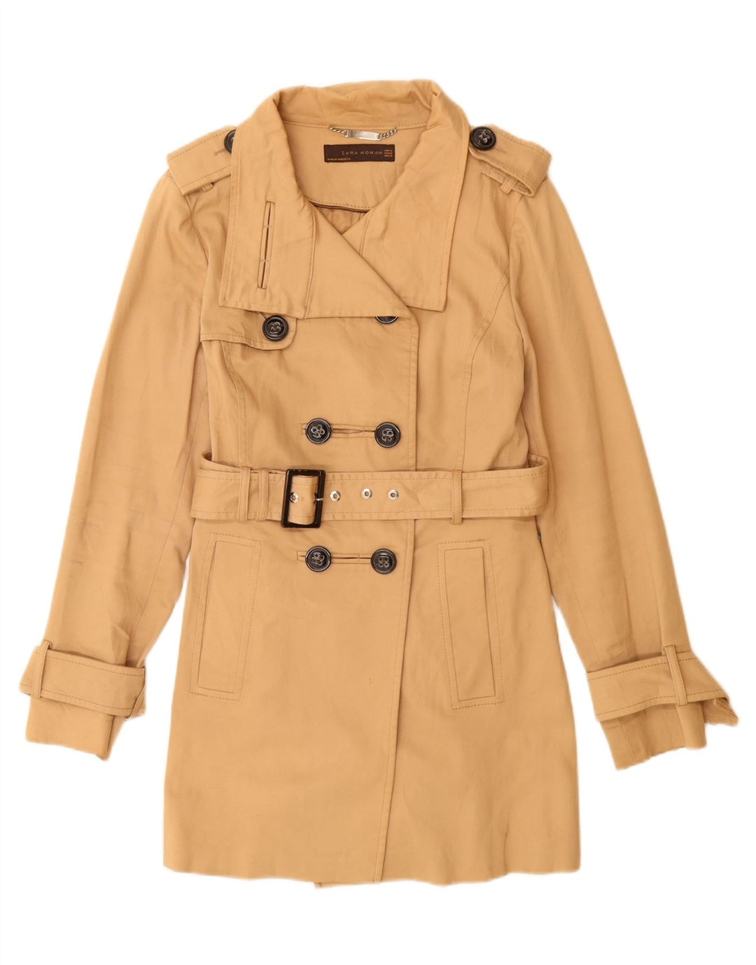 Женский тренч Zara UK 12, средний бежевый, хлопок