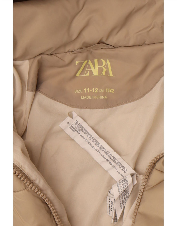 Стеганая куртка с капюшоном Zara для девочек 11–12 лет, бежевый полиэстер