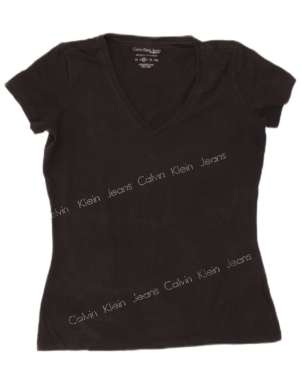 CALVIN KLEIN JEANS Womens Graphic T-Shirt Top UK 12 Medium Black