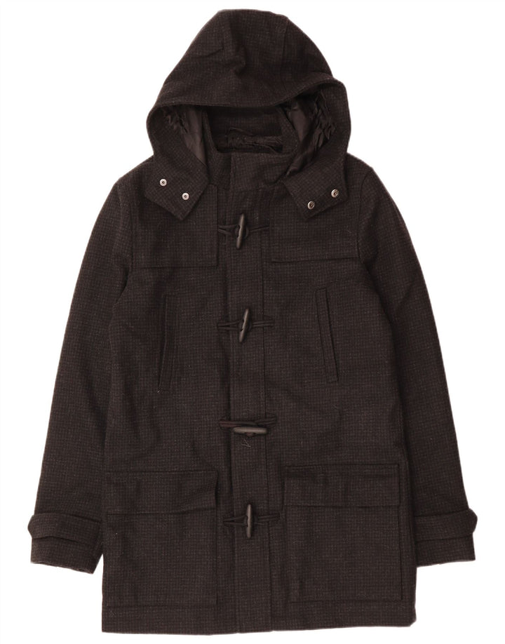 Мужской дафлкот с капюшоном VINTAGE UK 38, средний черный с узором «гусиные лапки»