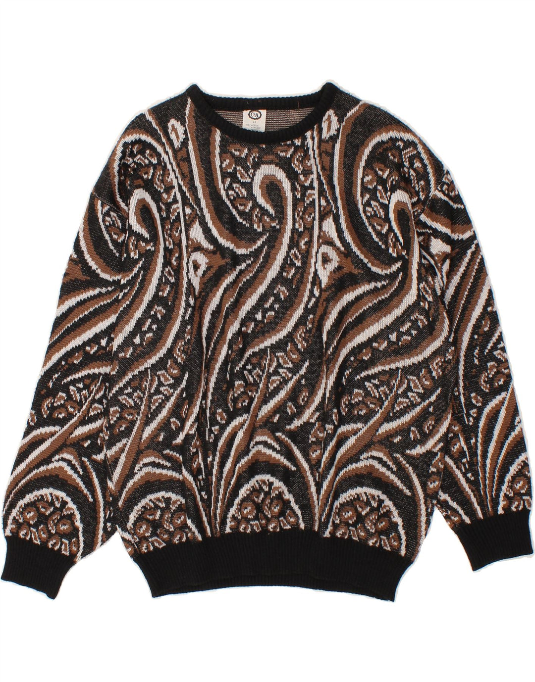 C&A Womens Abstract Pattern Boat Neck Jumper Sweater IT 48 XL Grey Acrylic Vintage C&A and Second-Hand C&A from Messina Hembry 