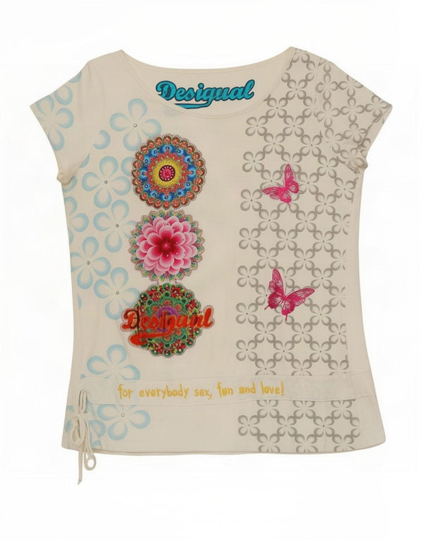 Женская футболка с рисунком Desigual Top UK 20 2XL Белая бабочка с цветочным принтом