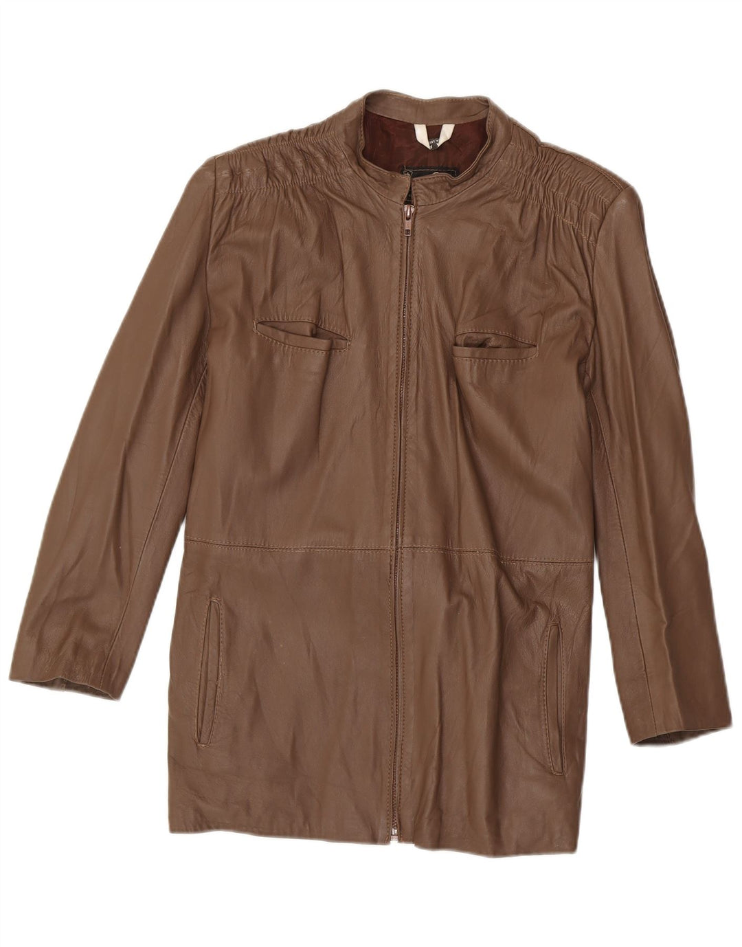 Винтажное женское кожаное пальто UK 14, кожа среднего коричневого цвета