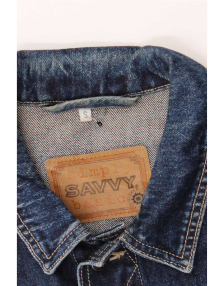 Savvy Mens Denim Jacket UK 36 Small Navy Blue Cotton