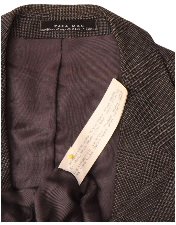 Мужской пиджак ZARA на 2 пуговицах EU 50, средний серый вискоза с узором «гусиные лапки»