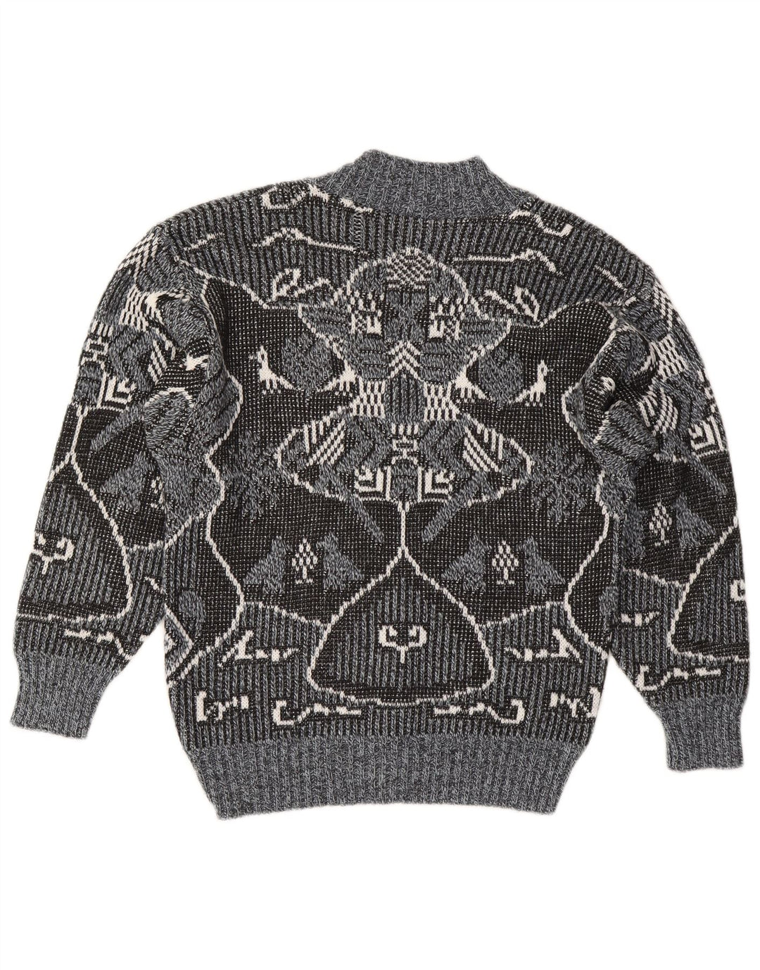 Винтажный женский джемпер с v-образным вырезом IT 48 XL, серый полиакрил с жаккардовым узором