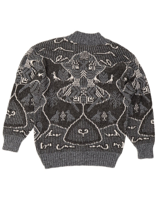 Vintage Womens V-Neck Jumper Sweater IT 48 XL Grey Fair Isle Polyacrylic