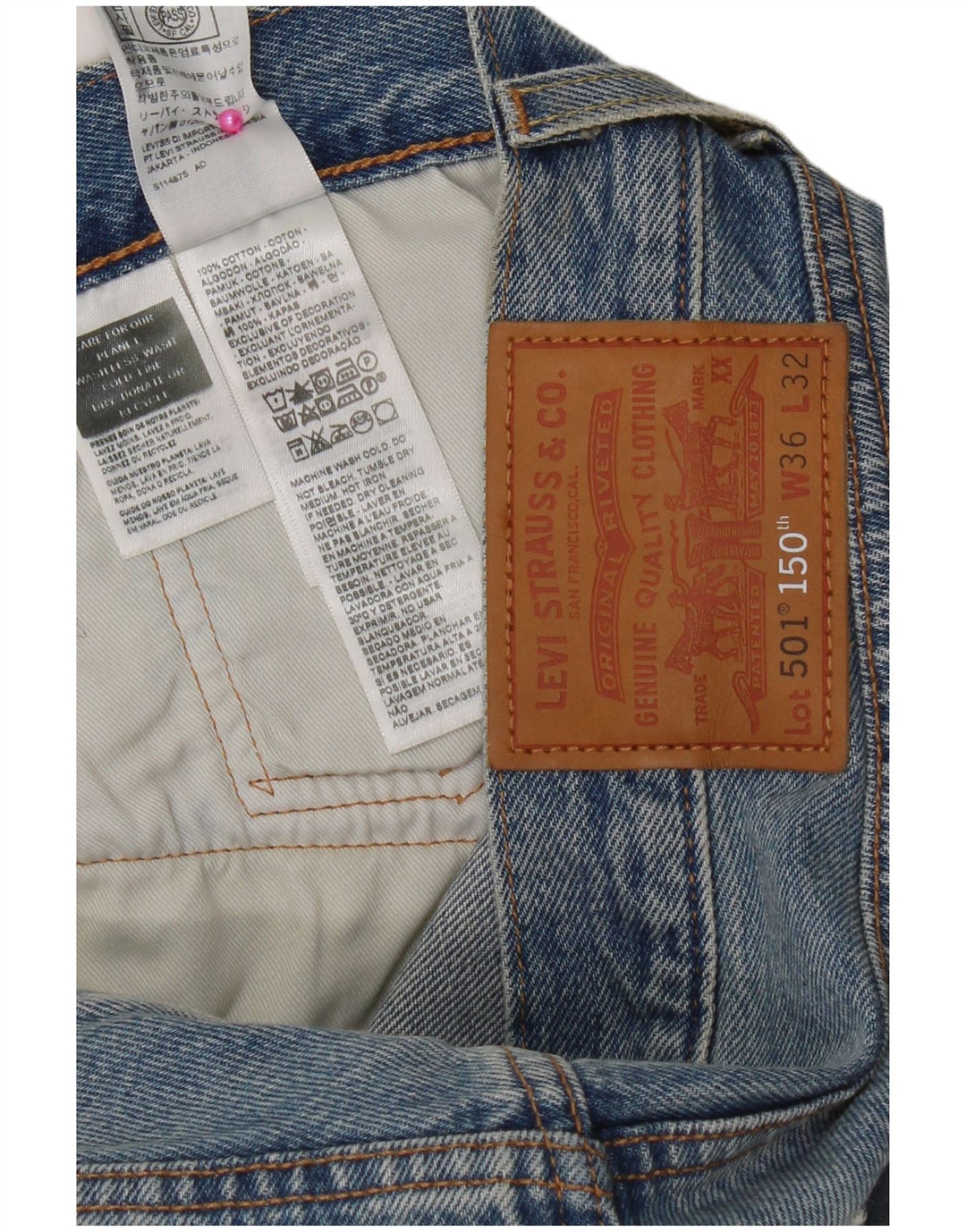 Мужские прямые джинсы Levi's 501 W36 L32 синие, пэчворк, хлопок