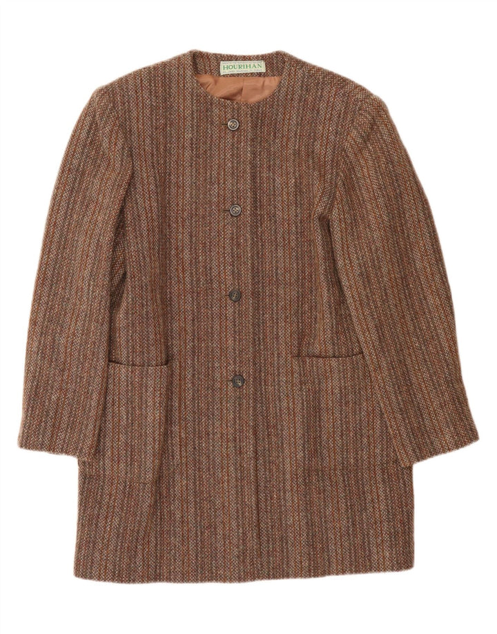 JIMMY HOURIHAN Womens Overcoat UK 16 Large Brown Herringbone New Wool Vintage Jimmy Hourihan and Second-Hand Jimmy Hourihan from Messina Hembry 