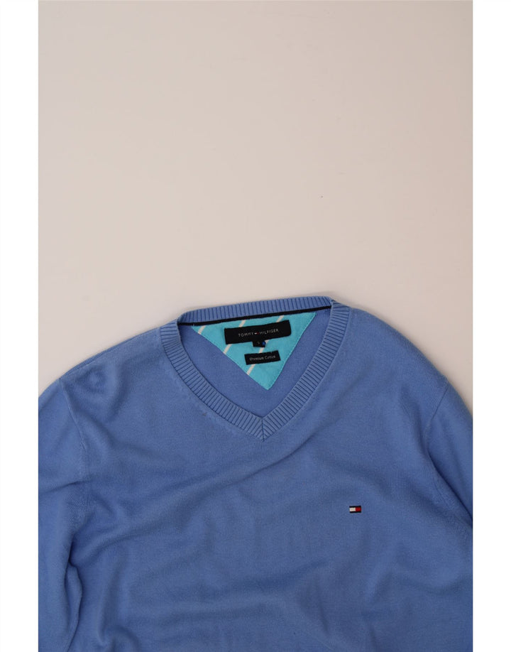 TOMMY HILFIGER Mens V-Neck Jumper Sweater Small Blue Cotton Vintage Tommy Hilfiger and Second-Hand Tommy Hilfiger from Messina Hembry 