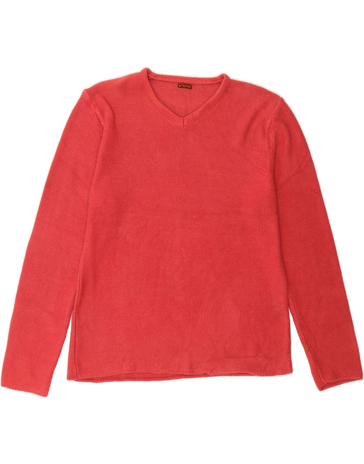 PLAYLIFE Womens V-Neck Jumper Sweater UK 16 Large Red Vintage Playlife and Second-Hand Playlife from Messina Hembry 