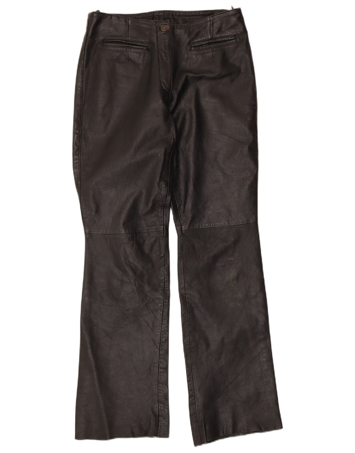 ВИНТАЖНЫЕ женские кожаные брюки Bootcut UK 12 Medium W30 L32 Черные