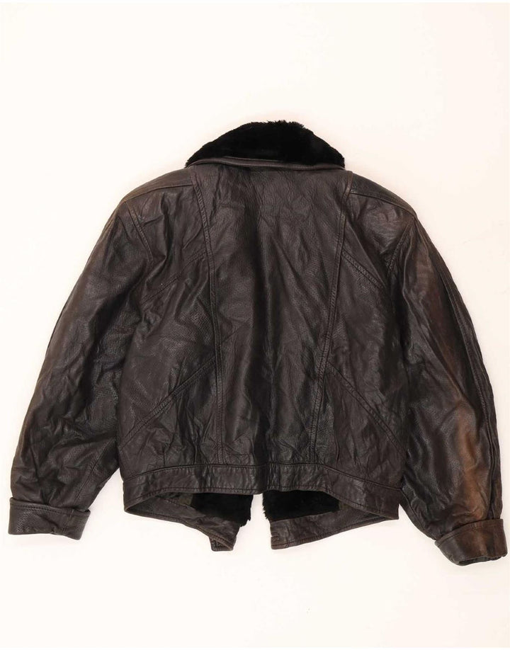 Винтажная женская открытая кожаная куртка IT 42 Medium Black