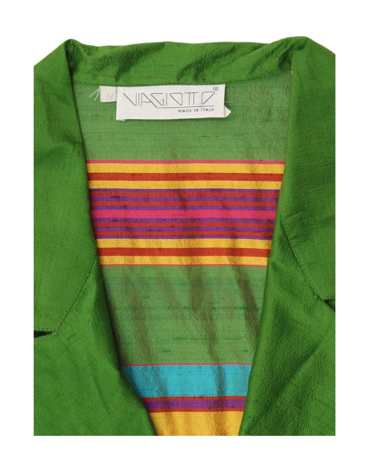 ВИНТАЖНЫЙ женский кардиган с короткими рукавами, Великобритания 12, средний зеленый в полоску, ретро