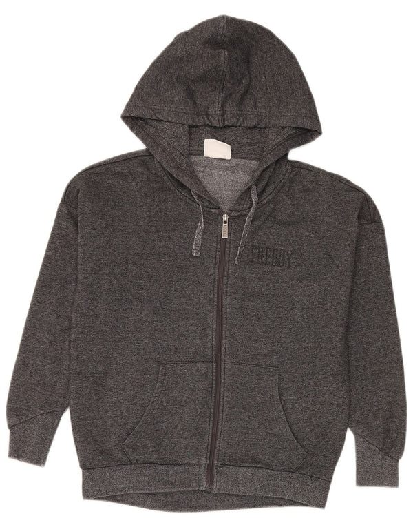 Freddy Womens Graphic Oversized Zip Hoodie Sweater UK 10 Small Grey Flecked