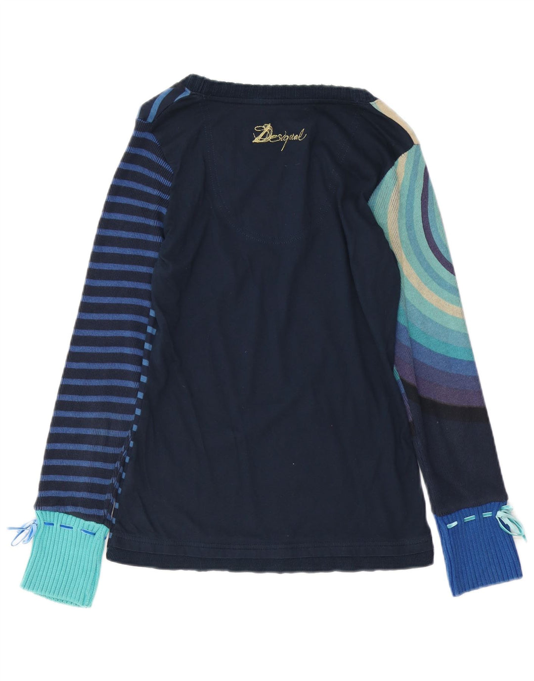 Женский топ DESIGUAL с графическим рисунком, длинный рукав, Великобритания, 12 средних размеров, синяя полоска, хлопок