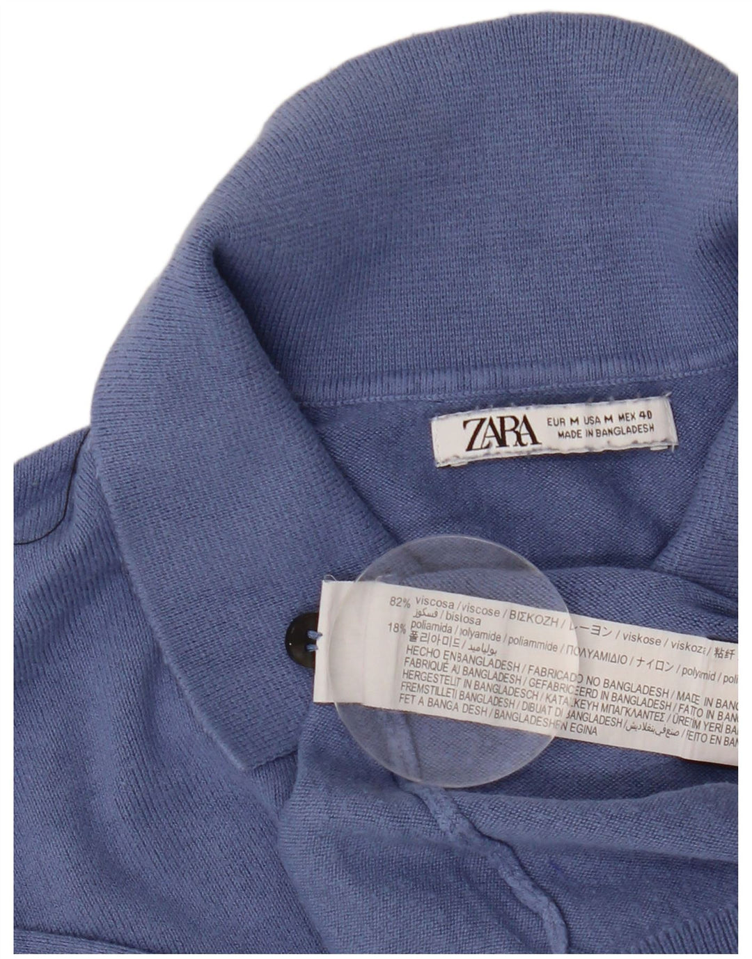 Мужской джемпер с воротником-поло Zara с короткими рукавами, средний синий вискозный свитер