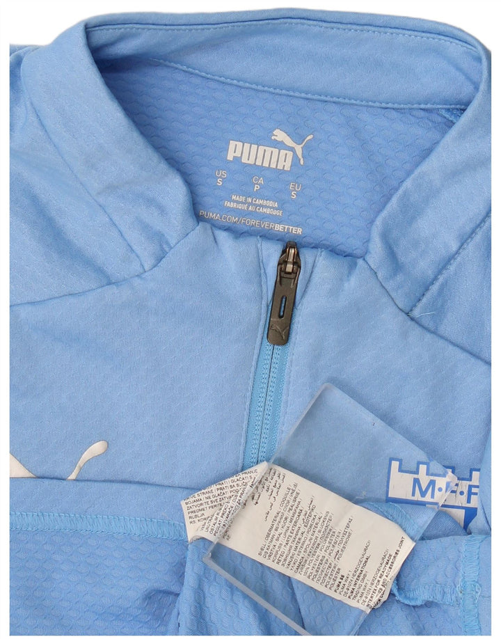 Мужской пуловер с воротником на молнии Puma, маленький синий полиэстер с цветными блоками