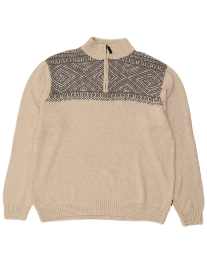 CHAPS Mens Zip Neck Jumper Sweater XL Grey Geometric Cotton