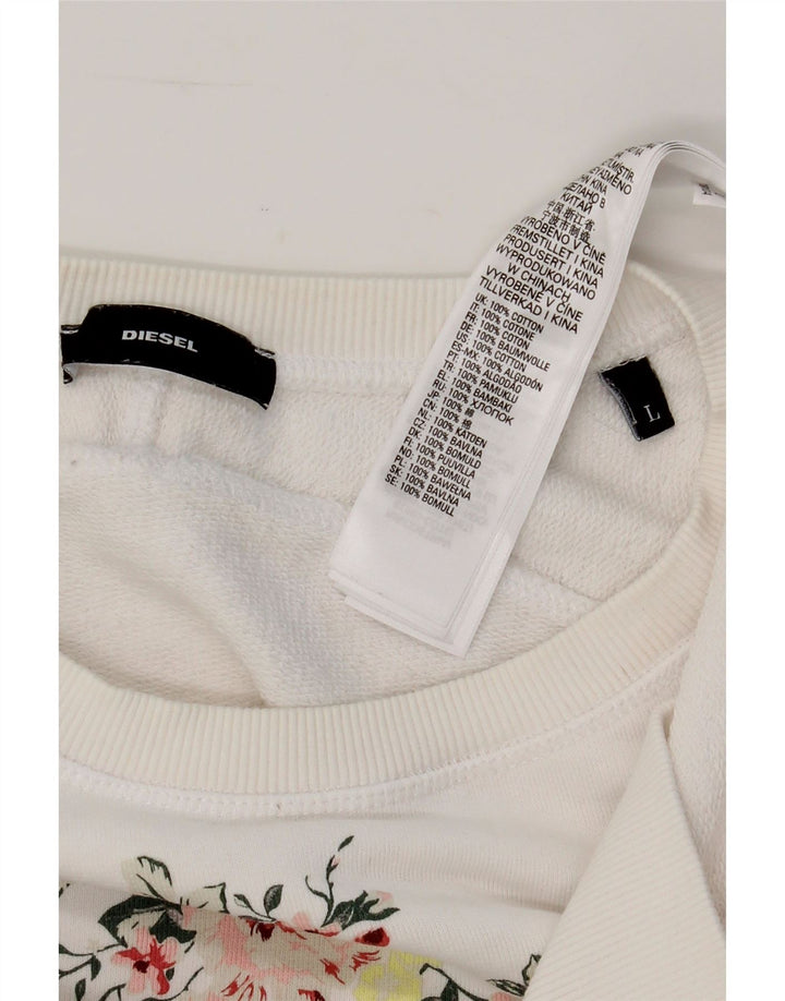 DIESEL Womens Graphic Sweatshirt Jumper UK 14 Large White Cotton Vintage Diesel and Second-Hand Diesel from Messina Hembry 