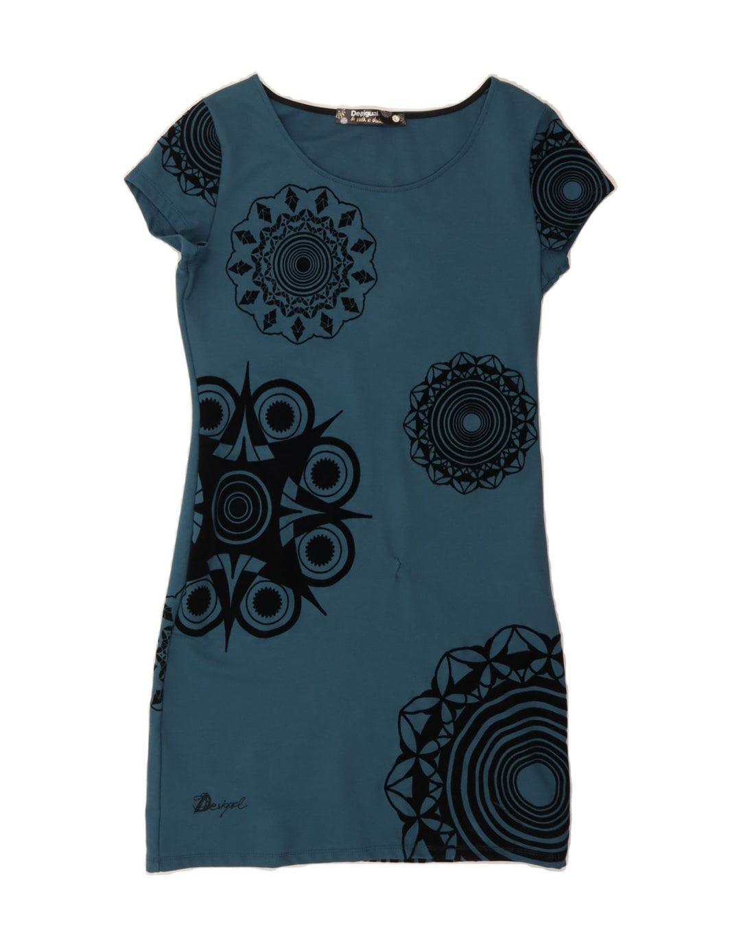 DESIGUAL Womens Graphic Sheath Dress UK 14 Large Blue Vintage Desigual and Second-Hand Desigual from Messina Hembry 