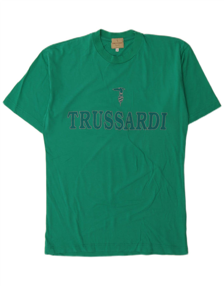 Мужская футболка Trussardi с рисунком, хлопковый топ среднего зеленого цвета