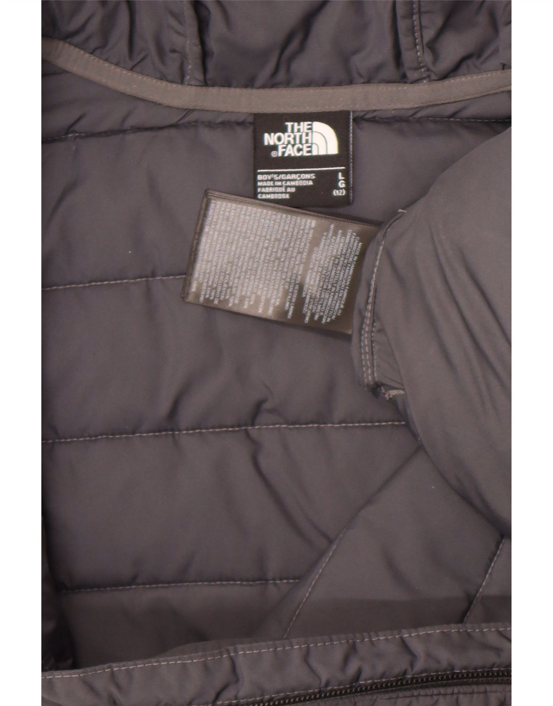 Стеганая куртка с капюшоном для мальчиков The North Face, 11–12 лет, большой размер, серый полиэстер