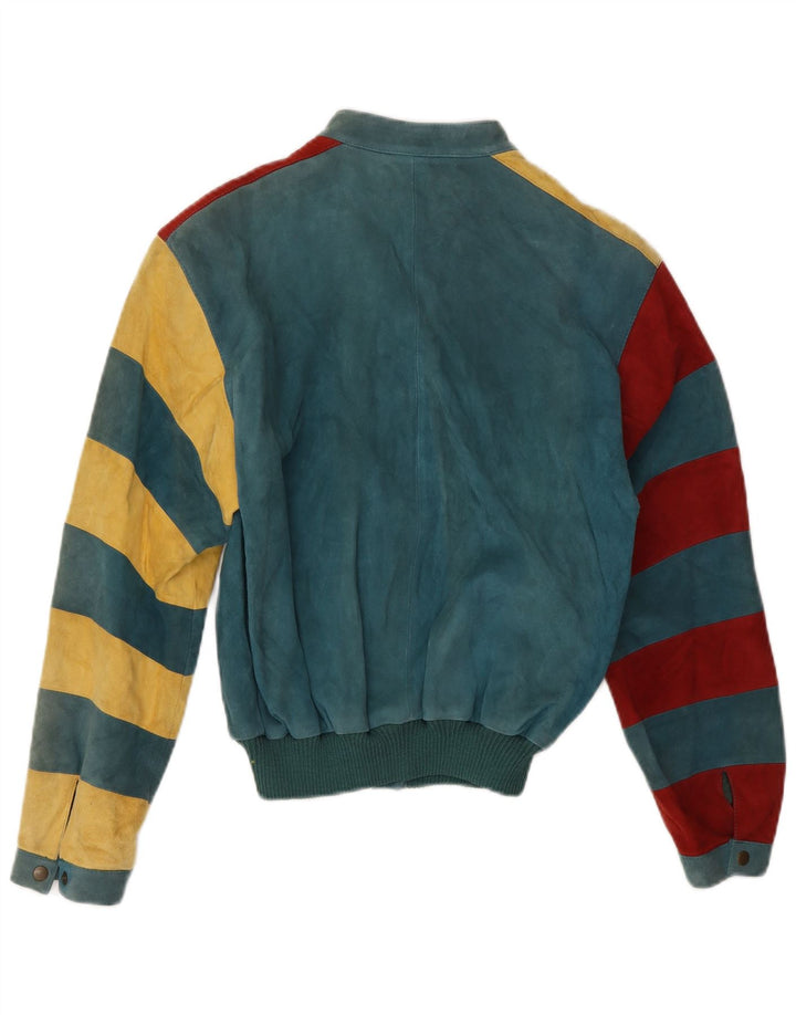 Винтажная женская куртка-бомбер EU 36, маленькая зеленая с цветными блоками