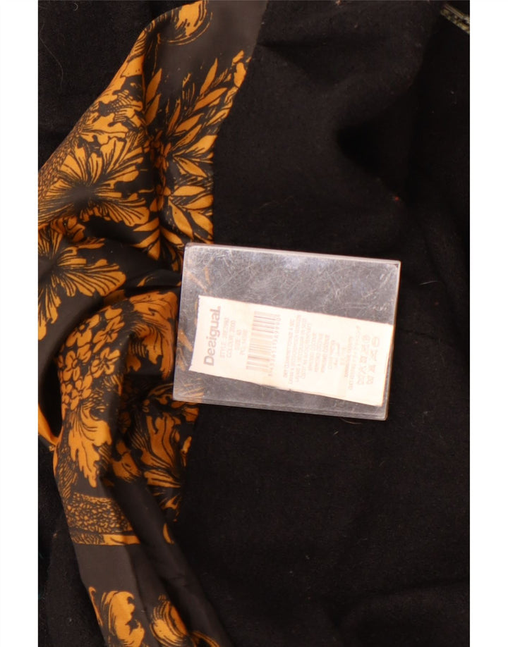 Desigual Womens Graphic Double Breasted Coat EU 40 Medium Black Floral