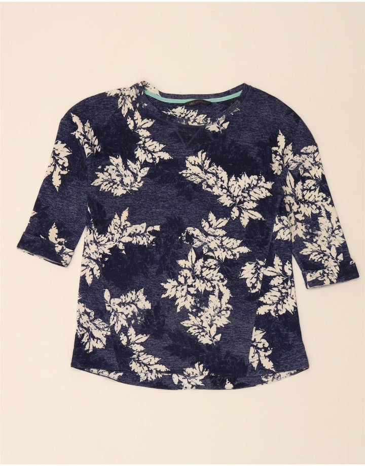 MARKS & SPENCER Womens Top 3/4 Sleeve UK 10 Small Navy Blue Floral Vintage Marks & Spencer and Second-Hand Marks & Spencer from Messina Hembry 