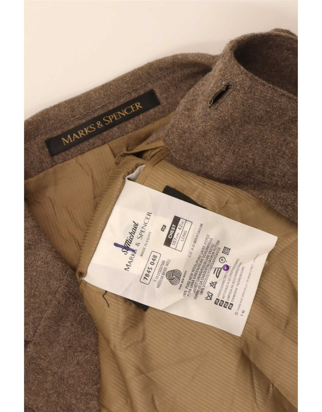 Мужской пиджак с 3 пуговицами Marks & Spencer UK 42, большой коричневый, новая шерсть