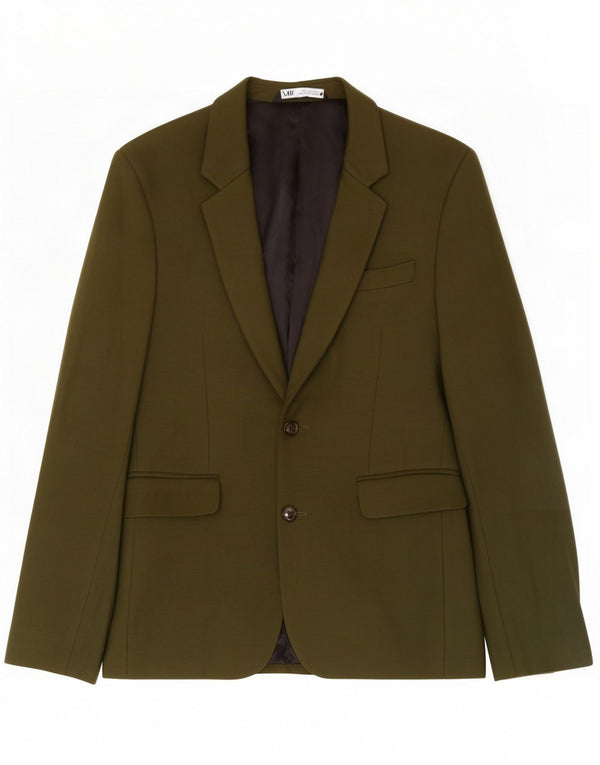 Zara Mens 2 Button Blazer Jacket EU 48 Medium Green Viscose